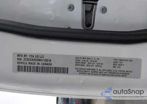 2022 Dodge Charger Gt Rwd из США, поврежденный, VIN 2C3CDXHG9NH176516